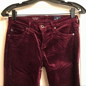 AG Low Rise Velvet Legging Skinny Jeans - Maroon